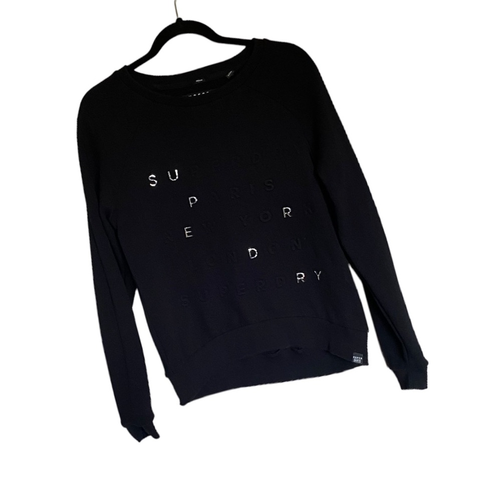 Superdry Black and Silver Sweater Size M